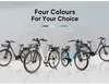 A display of four electric bicycles in different colors, with text indicating color options. Produktbild-Vorschau