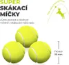 Three yellow tennis balls are shown with text and graphics indicating they are super bouncy balls with extra durability. Náhľad obrázku produktu