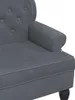 A close-up view of the armrest and seat of a dark gray velvet bench with a tufted backrest. Náhled obrázku produktu