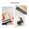 A collage of images showing details of a cosmetic mirror, including touch controls, a metal base, and a power adapter. Podgląd zdjęcia produktu