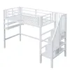 A white metal loft bed with stairs and shelves against a white background. Anteprima dell’immagine prodotto