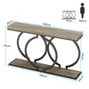 A size chart showing a console table with dimensions and a human silhouette for scale. Podgląd zdjęcia produktu