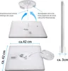 Diagram showing how to install a square LED ceiling light, including dimensions and safety features. Produktbild-Vorschau