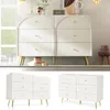 A white dresser with gold legs is shown in a room setting and in separate product shots. Anteprima dell’immagine prodotto