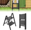A collage showing a person using a step stool outdoors and close-ups of the step stool. Voir les images du produit