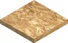 A square piece of oriented strand board (OSB) is shown from a slightly elevated, diagonal angle against a white background. Produktbild-Vorschau