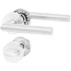 A set of brushed metal door handles and a WC lock mechanism, presented against a white background. Produktbild-Vorschau