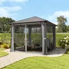 A garden gazebo with mosquito nets and side panels set up in a backyard with grass and bushes. Anteprima dell’immagine prodotto