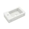 A white ceramic sink basin with a rectangular shape and a single faucet hole on the left side and a drain hole in the center. Produktbild-Vorschau