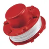 A red string trimmer spool with white trimmer line, isolated on a white background. Produktbild-Vorschau