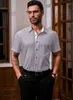 Herren Sommerhemd Kurzarm Slim Fit Grau L Business Hemd Produktbild-Vorschau 2
