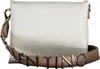 A white handbag with a tan strap featuring gold lettering. Náhľad obrázku produktu