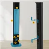 A product image showing a tall, black tower heater with blue accents, displayed from the front and side. The front view includes numbered labels pointing to different parts of the heater, and the side view shows mounting brackets. Náhled obrázku produktu