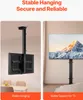 A collage showing a motorized ceiling TV mount in two different configurations: one mounted from the ceiling and another mounted from the floor. Produktbild-Vorschau