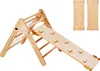 A wooden Pikler triangle climbing toy set with a slide, displayed against a white background. Podgląd zdjęcia produktu