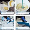 A collage of four images showing the process of using a tile grout product. Anteprima dell’immagine prodotto