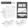 Diagrams and measurements of a white bathroom vanity with drawers and a sink. Produktbild-Vorschau