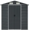 A front view of a dark gray metal shed with double doors and two vents on the top. Podgląd zdjęcia produktu