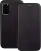 A black flip case for a smartphone is shown from the front and back. Produktbild-Vorschau