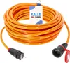 A coiled orange extension cord with black and red connectors. Produktbild-Vorschau