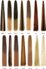 A collage of different hair extension color swatches, each labeled with a code. Produktbild-Vorschau