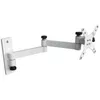 A white monitor arm mounted on a white wall against a white background. Produktbild-Vorschau