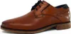 A single brown leather shoe with blue laces is shown against a white background. Produktbild-Vorschau