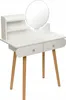 A white vanity table with a round mirror and wooden legs, set against a white background. Anteprima dell’immagine prodotto