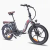 A studio shot of a gray electric folding bicycle against a white background. Produktbild-Vorschau