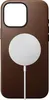 A brown leather phone case with a white MagSafe charger attached. Podgląd zdjęcia produktu