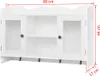 A white wall-mounted cabinet with glass doors and hooks, with dimensions labeled. Podgląd zdjęcia produktu