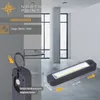 A product shot of a work light with dimensions and features highlighted, set against a modern interior background. Produktbild-Vorschau