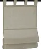 A beige linen Roman blind hanging from a black curtain rod. Produktbild-Vorschau