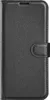 A black flip-style phone case is shown closed and lying flat. Produktbild-Vorschau