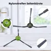 Close-up views of robot vacuum cleaner side brushes and their attachment mechanism, with a blurred background. Produktbild-Vorschau