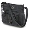 A black Rieker women's crossbody bag with a plaid flap pocket and buckle detail. Náhled obrázku produktu