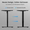 Two black standing desk frames are shown side-by-side with arrows indicating movement or comparison. Produktbild-Vorschau