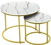 Two round nesting coffee tables with marble-like tops and gold metal frames against a white background. Náhled obrázku produktu
