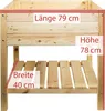 A wooden raised garden bed with dimensions indicated by text overlays. Produktbild-Vorschau