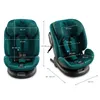 Two views of a teal car seat with dimensions indicated by lines and text. Náhled obrázku produktu