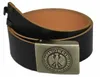 A black leather belt with a silver buckle is displayed against a white background. Anteprima dell’immagine prodotto