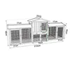 A diagram of a multi-level rabbit hutch with dimensions indicated by lines and text. Produktbild-Vorschau