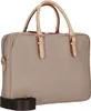 A studio shot of a beige briefcase with tan handles and a brown strap. Voir les images du produit