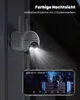 A security camera with its light on, and a smartphone displaying a live feed from the camera. Náhled obrázku produktu