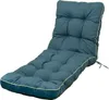 A blue tufted chaise lounge cushion with tan trim, shown on a white background. Produktbild-Vorschau