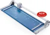 A blue paper cutter with a silver bar and gray accents, shown at an angle on a white background. Voir les images du produit