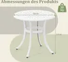 A white round table with dimensions indicated by measurement lines and text. Podgląd zdjęcia produktu