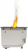 A white fireplace insert with flames and smoke coming out of the top. Produktbild-Vorschau