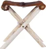 The Living Store Tabouret pliant cuir véritable et bois Voir les images du produit 2