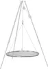 A round metal grill grate suspended from a tripod by chains and wires. Anteprima dell’immagine prodotto